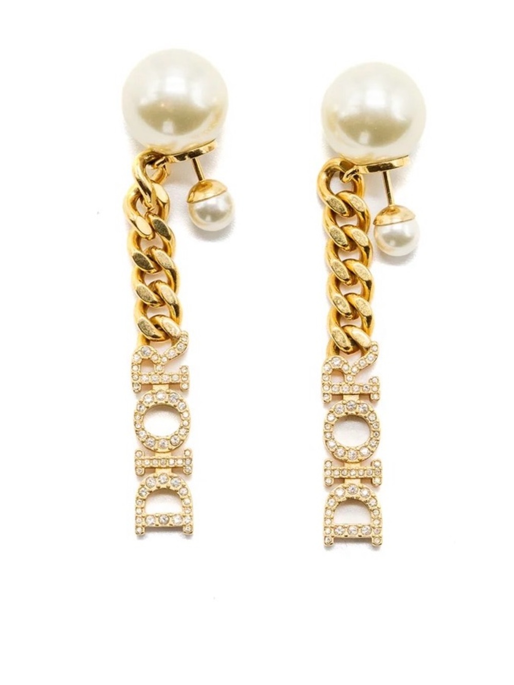 Dior Tribales Earrings with pearl chain crystal letter Logo dangle